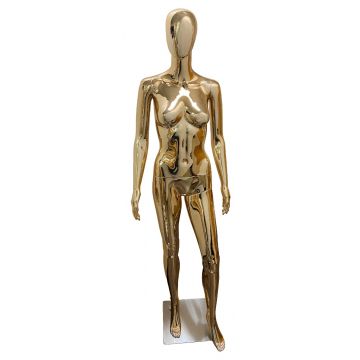 Full Body Female Mannequin with Egg Head and Mirrored Chrome Finish | SKU: 3058GOLD