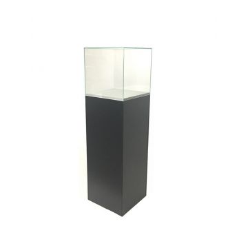 lockable display case, black pedestal display, secure display case, retail display pedestal, art display case, showroom display
