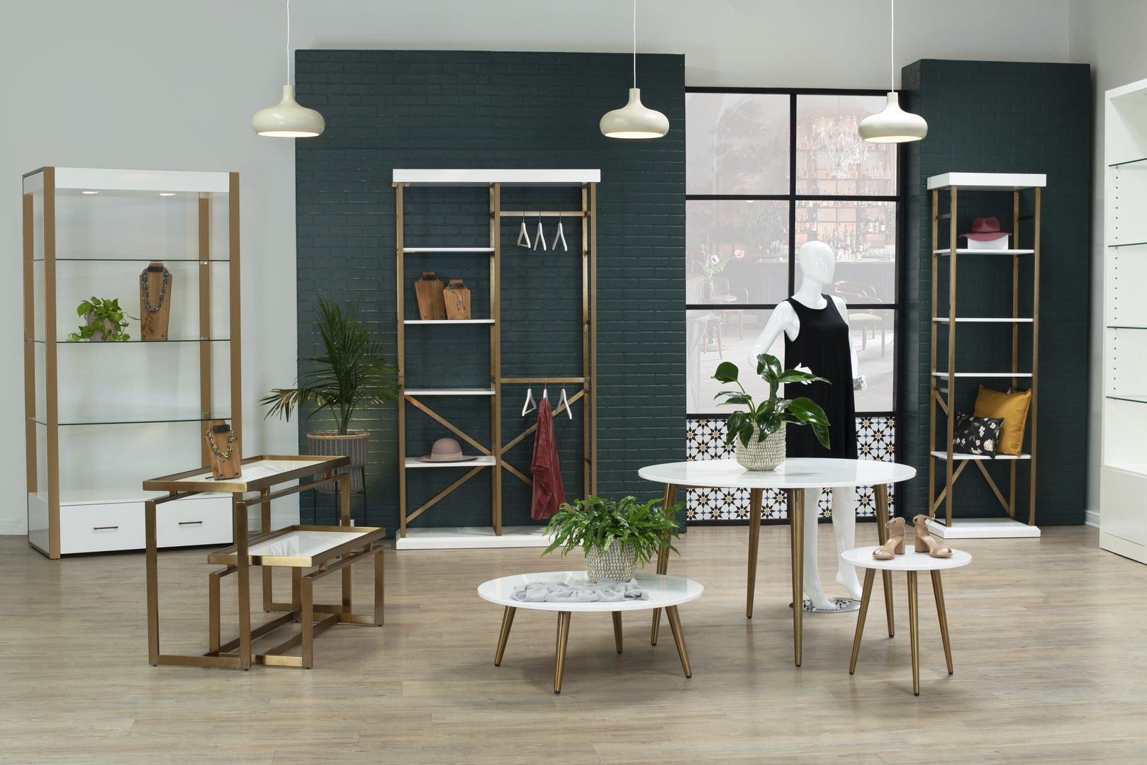 modern collection silver or brass upscale etageres and tables